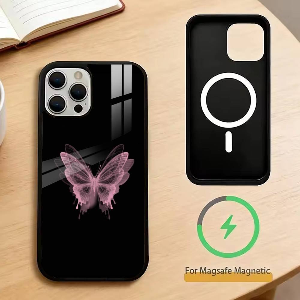 Fluorescent Butterfly Phone Case For iPhone17,16,15,14,13,12,11 Plus,Pro Magnetic with Magsafe Wireless Charging