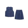 Sinan, French high-end sense, old money wind denim vest, elastic high-waisted skirt set SN8616