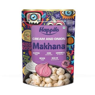 Happilo Premium Super Snack Makhana Cream & Onion 60g, Geröstete Fuchsnuss, Gesunder Snack, Kalorienarm, Glutenfrei und Vegan