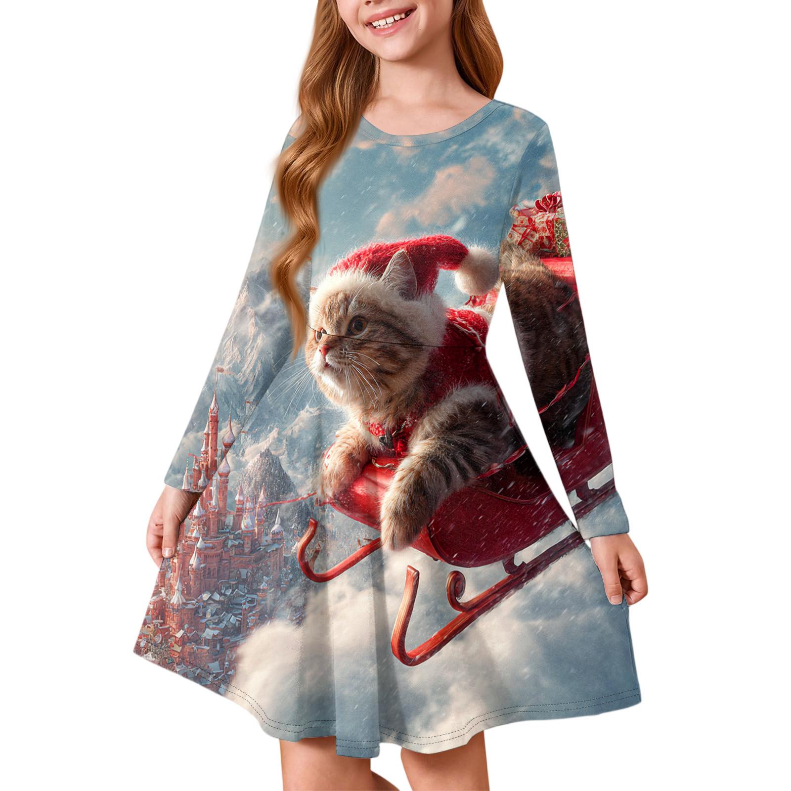 

Платье принцессы для девочек - Платье-футболка А-силуэта с длинным рукавом на Рождество 140