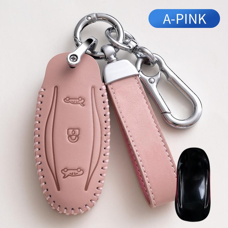 

For Tesla Model 3 Model X Model S Model Y Leather Car Key Case Cover Bag Protector Fob Band Shell Holder Keychain Accessories For Tesla