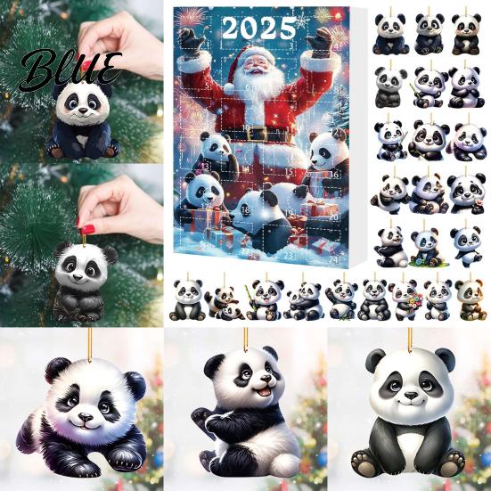 Christmas Panda Advent Countdown Multifunctional Acrylic for Cartoon 2D Calendar 2025 Kids Pendant Home Decorations