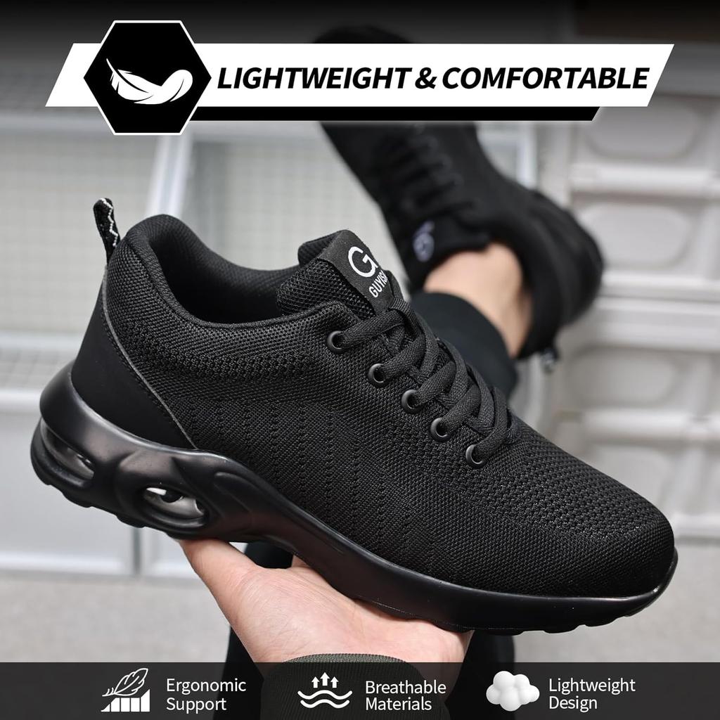 Luftkissen Arbeits-Sicherheitsschuhe Herren Damen Atmungsaktive Arbeits-Sneaker Stahlkappen-Schuhe Durchstichsichere Unzerstörbare Arbeitsstiefel Schwarz