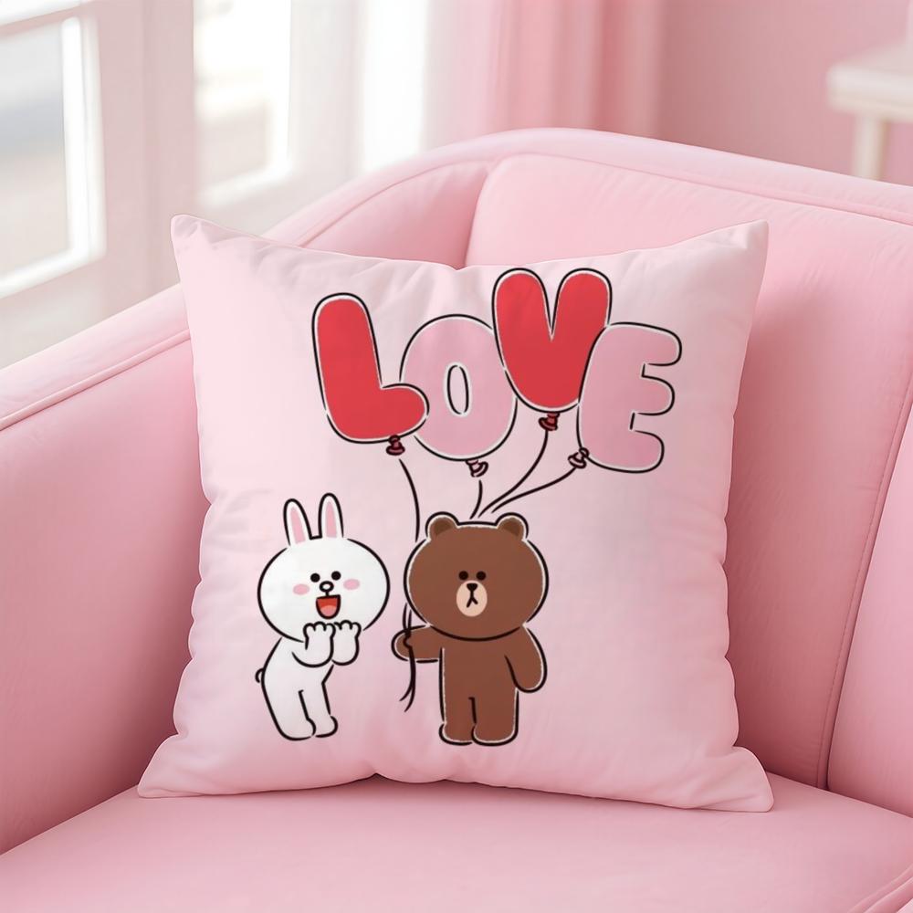 Anime Line Town Brown Bear And Cony Cushion Cover Comfortable Reversible Pillow Cover Ideal For Car Sofa Bedroom & Beyond