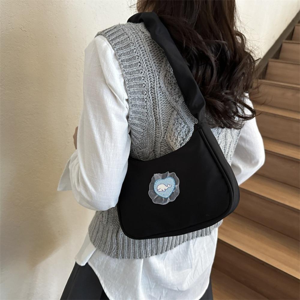 Love Pleated Strap Shoulder Bag Nylon Hobo Bag Cute Canvas Underarm Bag  Office Worker