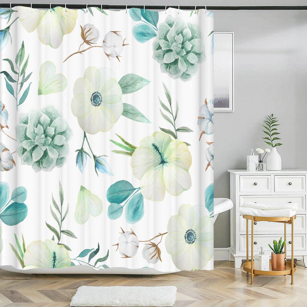 High Quality Green Plant leaves Fabric Shower Curtain Waterproof Monstera leaf Bath Curtains for Bathroom Decor with Hooks