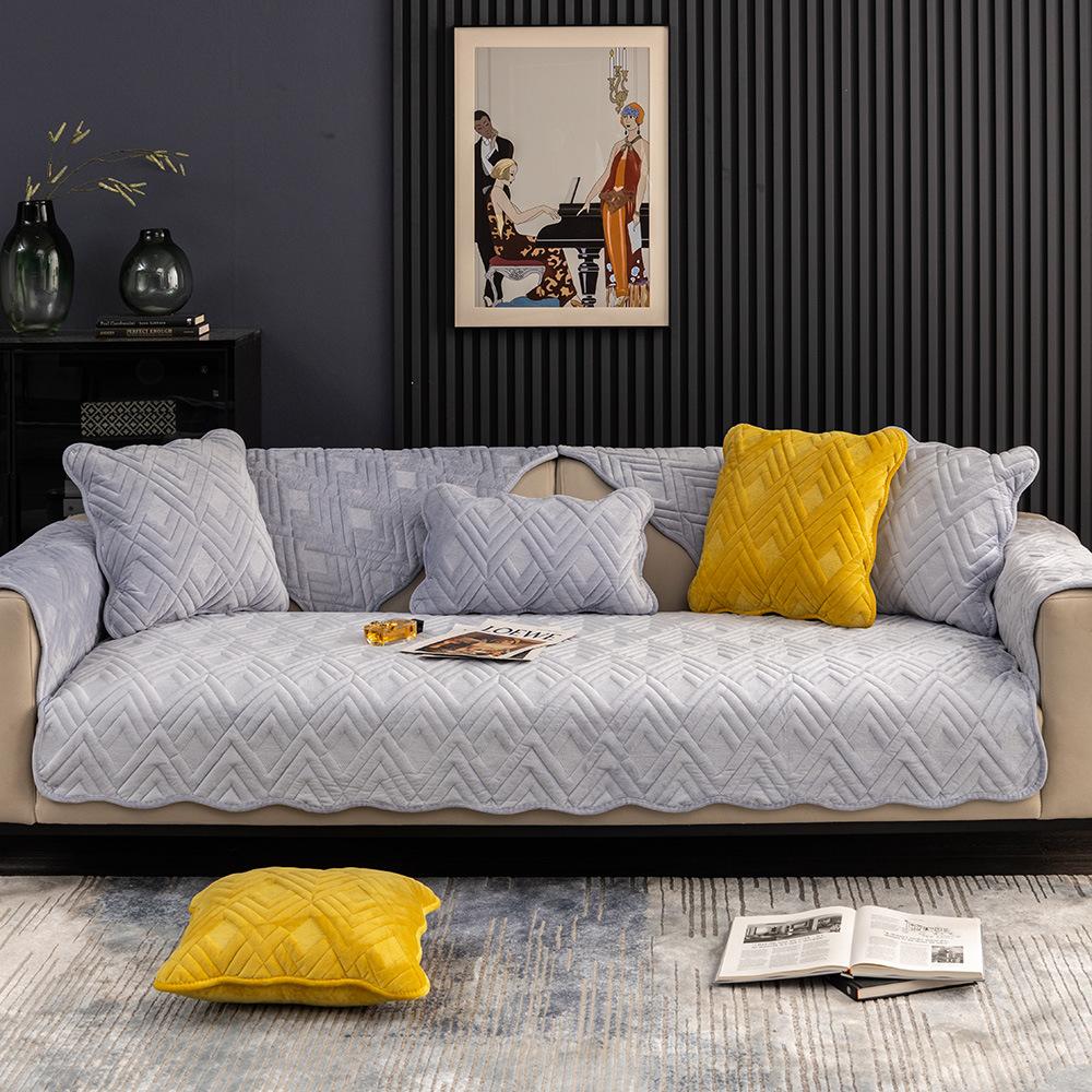 Flannel Sofa Cushion Plush Cover Machine Washable Simple Design for Autumn Winter Comfortable Seat Cushion
