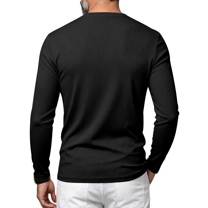 T-shirt da uomo a maniche lunghe con scollo a V a coste verticali, elasticizzata, vestibilità slim, maglia base, maglioni casual da indossare quotidianamente