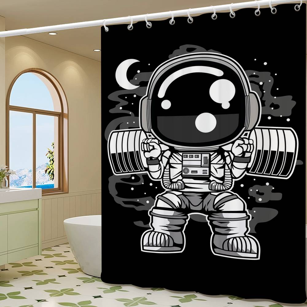 Cartoon Space Astronaut Simple Shower Curtain Bathroom Shower Curtain Easy To Clean And Scrub Polyester Waterproof Light Opaque
