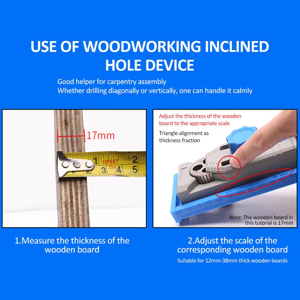 Quick Inclined Hole Doweling Jig Kit Woodworking Inclined Hole Doweling Jig Hole Puncher Locator with Scale Woodworking Tools