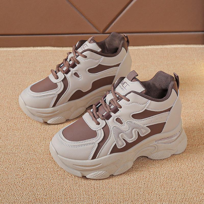 

Foreign trade internal heightening women s shoes 2025 new thick-soled dad shoes heightening leather surface soft sole waterproof and non-slip 35