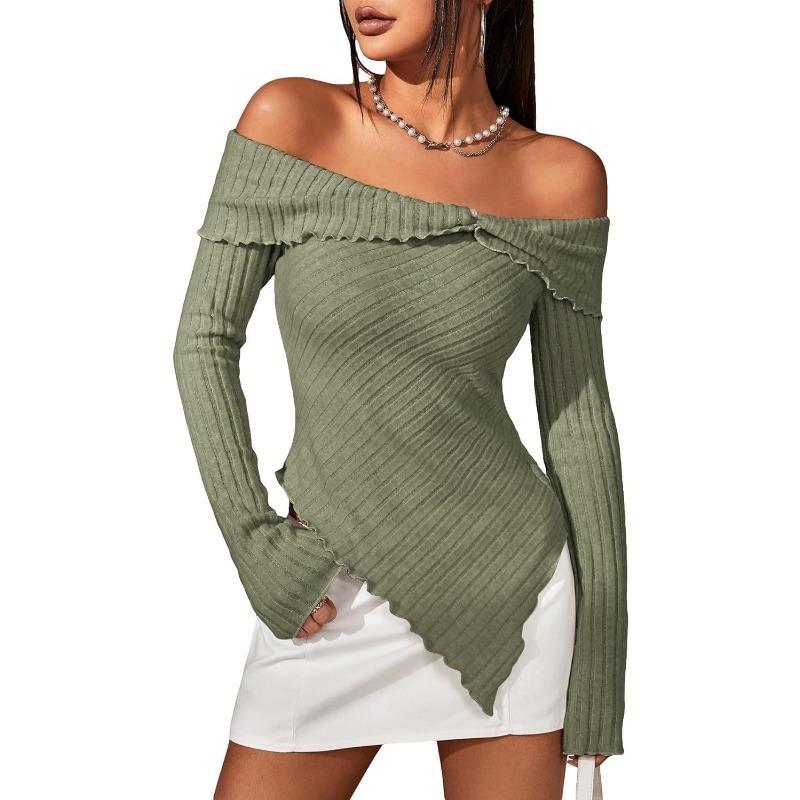 

Женский весенний новый однотонный топ с длинным рукавом и одним рукавом, асимметричным подолом L