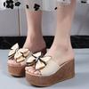 Fashion 2025 Women's High-heeled Slippers Slope Heel Bow Summer Slippers Comfortable and Elegant Thick-soled Women's Shoes Large Size