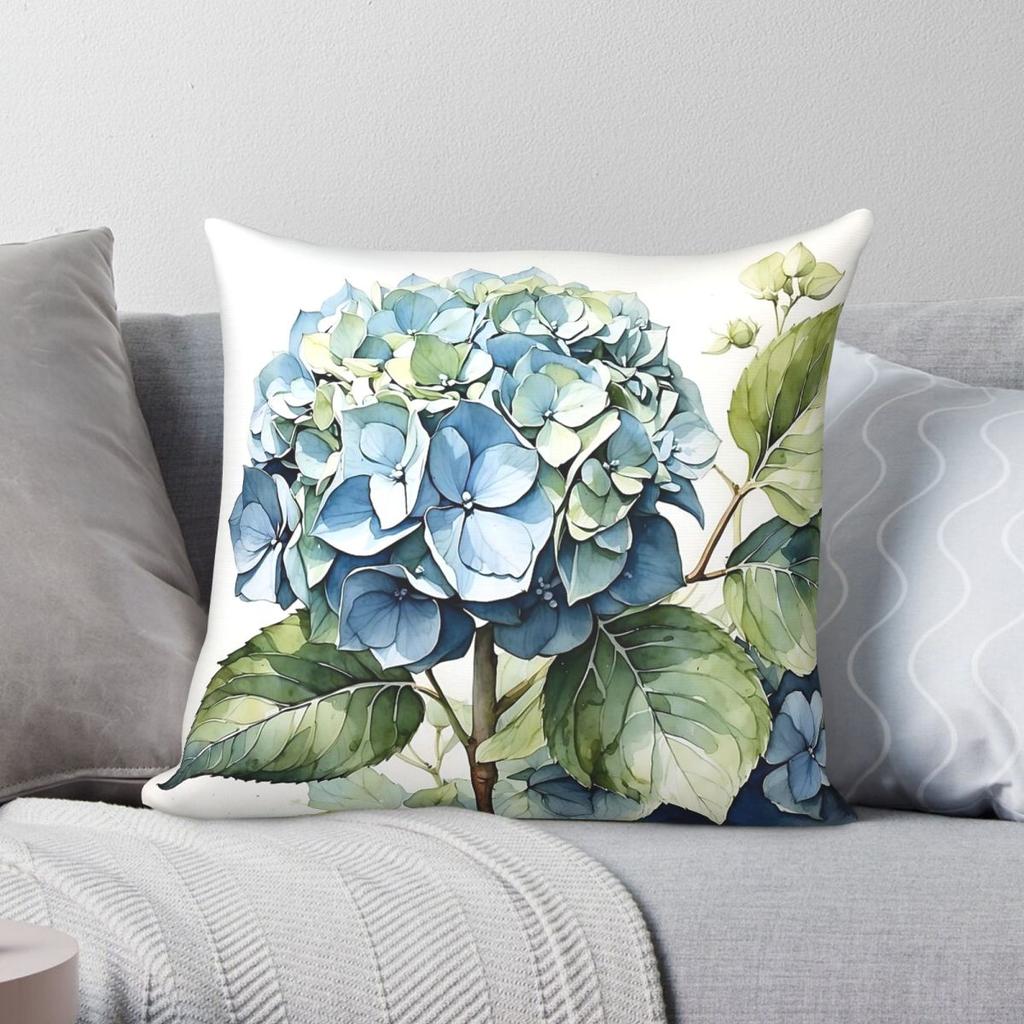 Watercolor Hydrangea Pillowcase Polyester Linen Velvet Printed Zip Decorative Sofa Cushion Cover