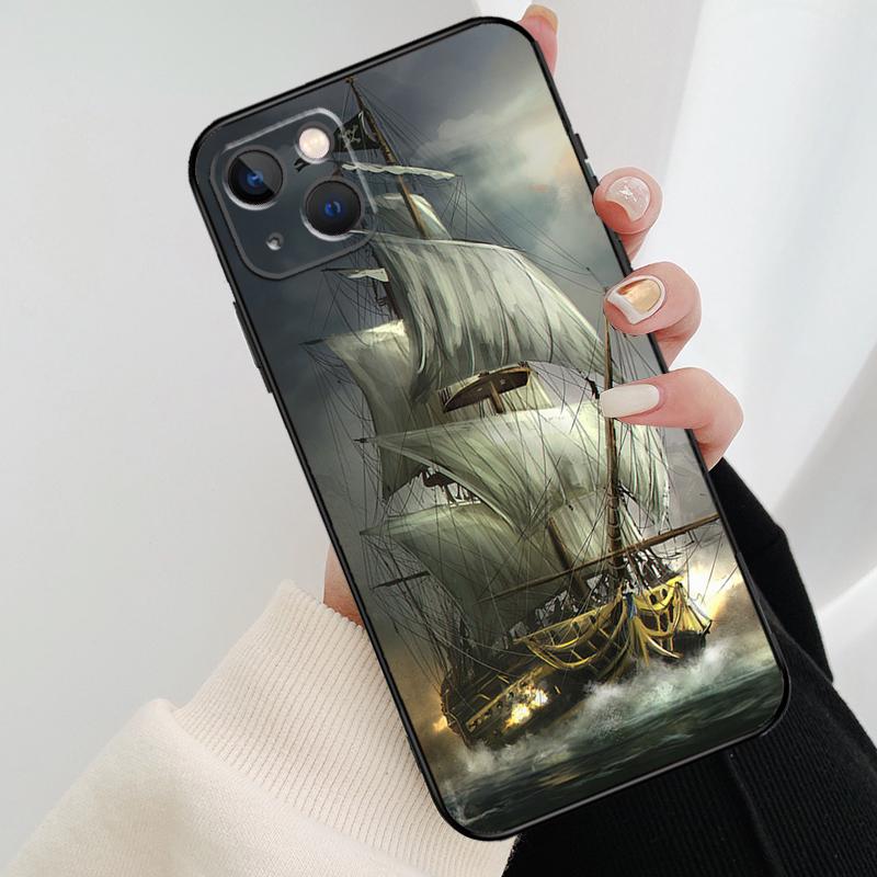 Sailing Pirate Ship Boat Phone Case For iPhone 17 Pro Max 16 15 11 13 12 14 Pro Max mini 15 16 Plus 16e 17 Air Cover