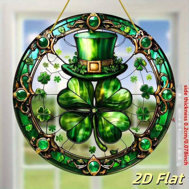 2D Flat St. Patrick'S Day Acrylic Irish Themed Decor Sign, Clover & Top Hat Design, Home Decor Plaque Hanging Wall Art Decorative Garden Decoration Fo
