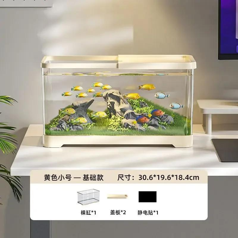

Аквариум Экологичный аквариум для золотых рыбок Пластиковый прозрачный ландшафтный дизайн гостиной Маленький и средний аквариум