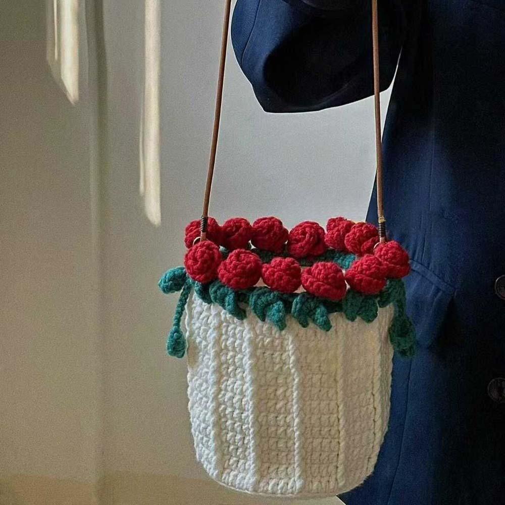 

Unfinished DIY Rose Bouquet Bag Soft Crocheted Bouquet Handbag For Girlfriend and Mom Gift Style 2