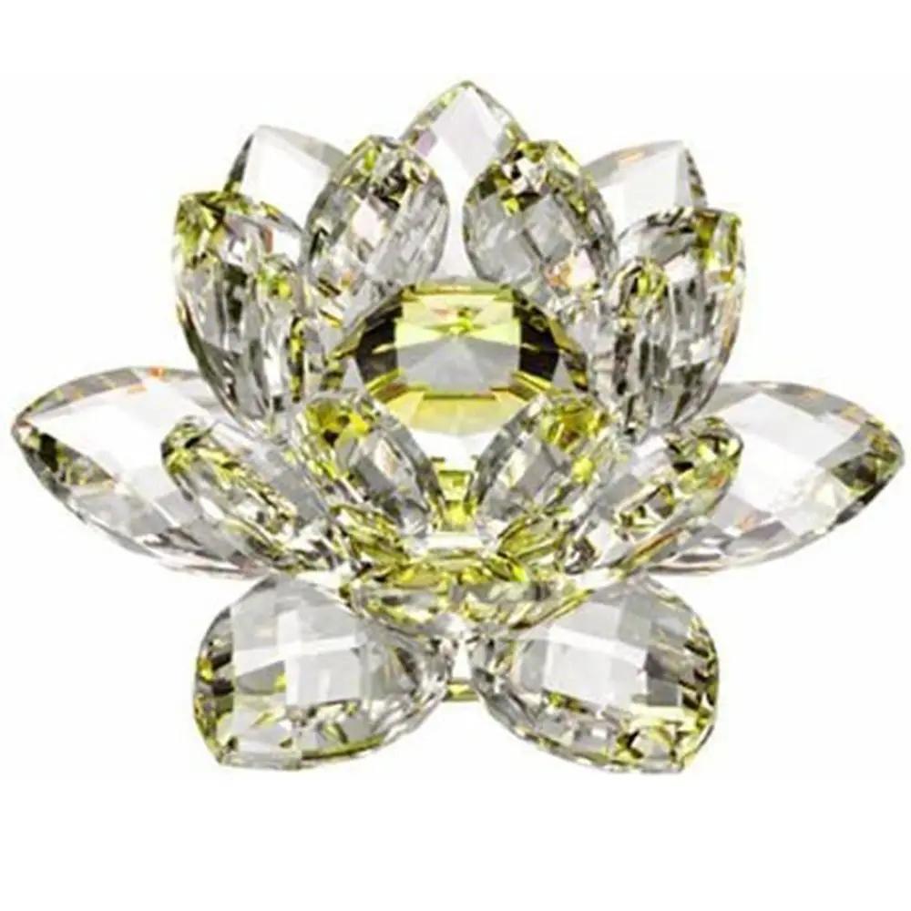 Hue Reflection Crystal Lotus Flower 3 Foots Sturdy Glass Lotus Feng Shui Decor Lucky Charm Anti-slip Crystal Flower Figurine