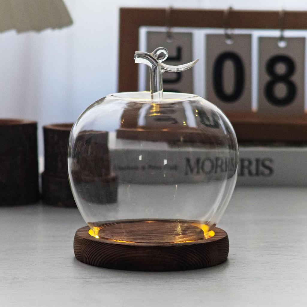 Christmas Eve Apple Preserved Flower Glass Dome Figurine with Clay Craft