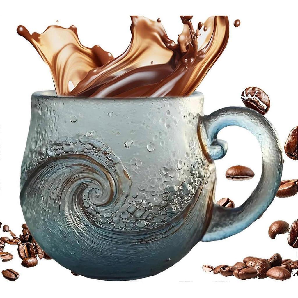 Handmade Sea Wave Glass Mug, Ocean Wave Glass Mug, Unique Sea-Inspired Drinking Vessel for Beach Lovers, Artistic Wave Design for Coffee and Drinks
