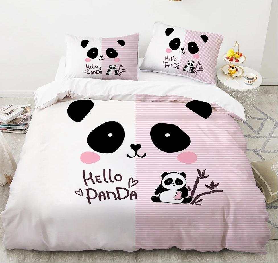 Cartoon Cute Panda Duvet Cover 3D Printed Bedding Set Children Gift Girls Single Large King Size 3-Piece Set with 2 Pillowcases