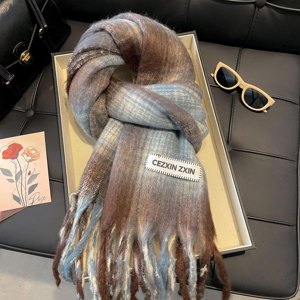 Women's Winter Imitation Cashmere Scarf - White Mohair Shawl Neck Warmer