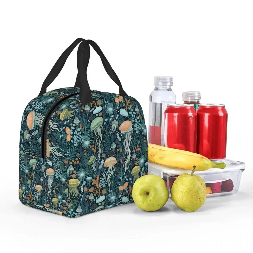 Ocean Life Jellyfish Insulated Lunch Bag for Women Office Cooler Thermal Food Box Tote Portable Lunch Boxes Container