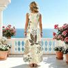 Sleeveless Botanical-Themed Maxi Dress,Lightweight Flowy Summer Casual Dress for Women,Perfect for Beach Vacations