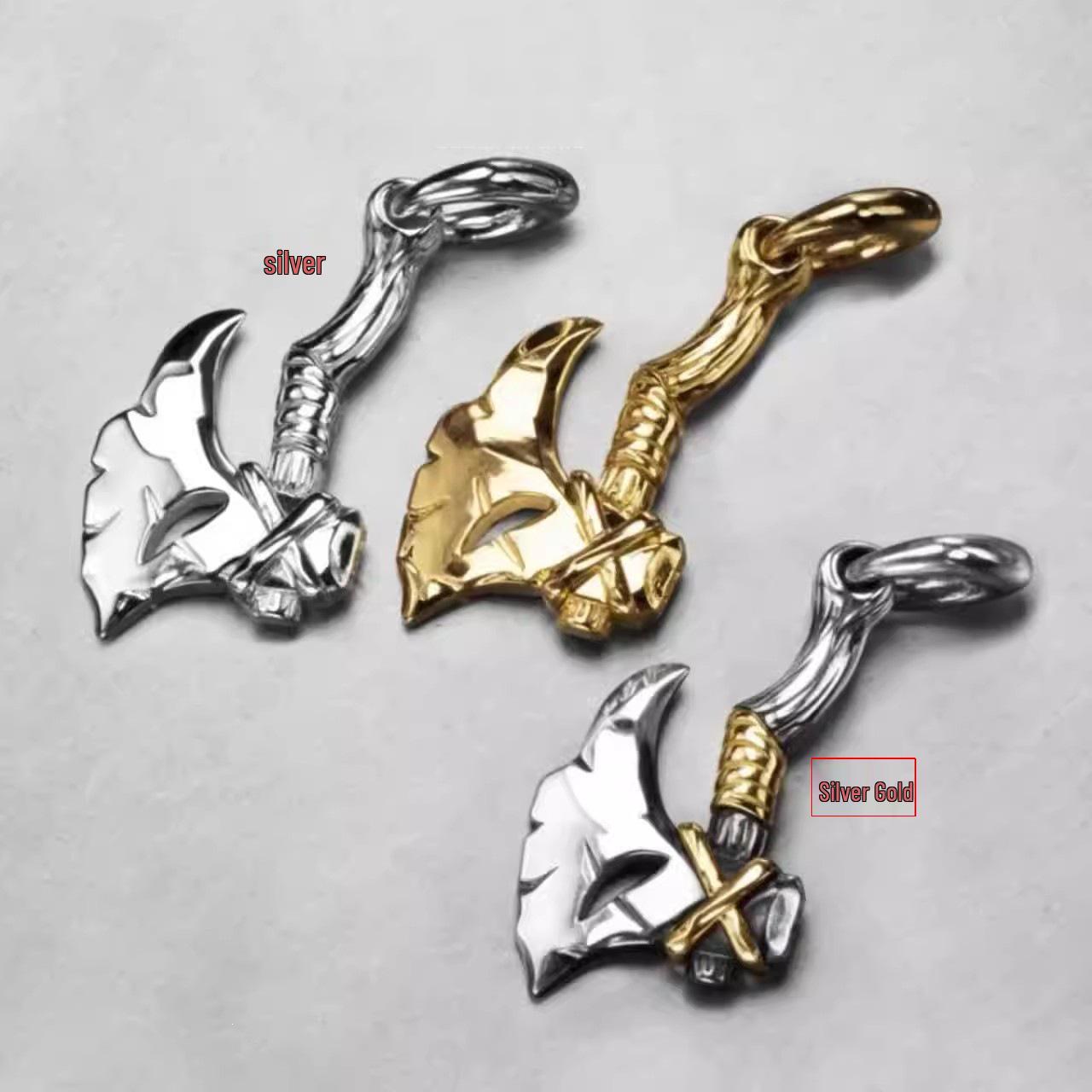Tibetan Style Demon Si Ring: Golden Vajra Axe Pendant with Ethnic Bodhi Seed Beads