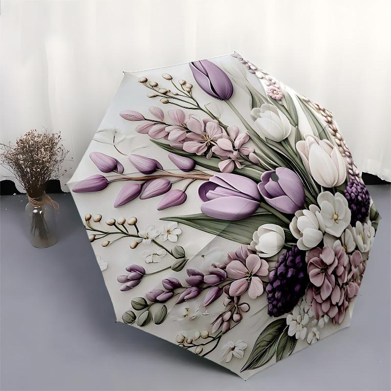 1PC Floral Pattern Umbrella-8-Rib Reinforced Portable Folding Travel Suitable for All Seasons Outdoor Daily , Fun Design-Z0407