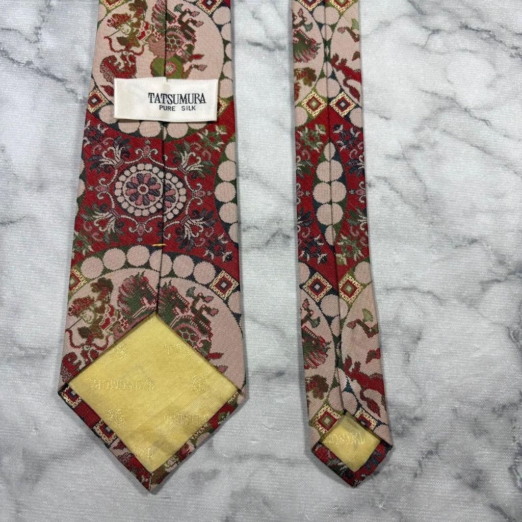 Used TATSUMURA Tatsumura Textile Lion Hunt Pattern Nishiki Tie 100% Silk Japanese Pattern All-over Pattern Made In Japan
