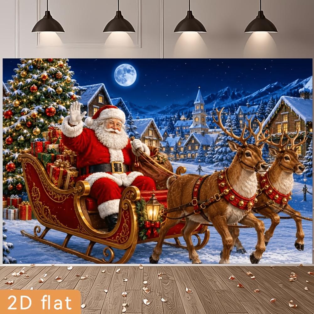 1Pcs Santa Reindeer Sleigh Decoration Background Winter Backdrop Decorations For Photo Studio Photo Booth Christmas Party