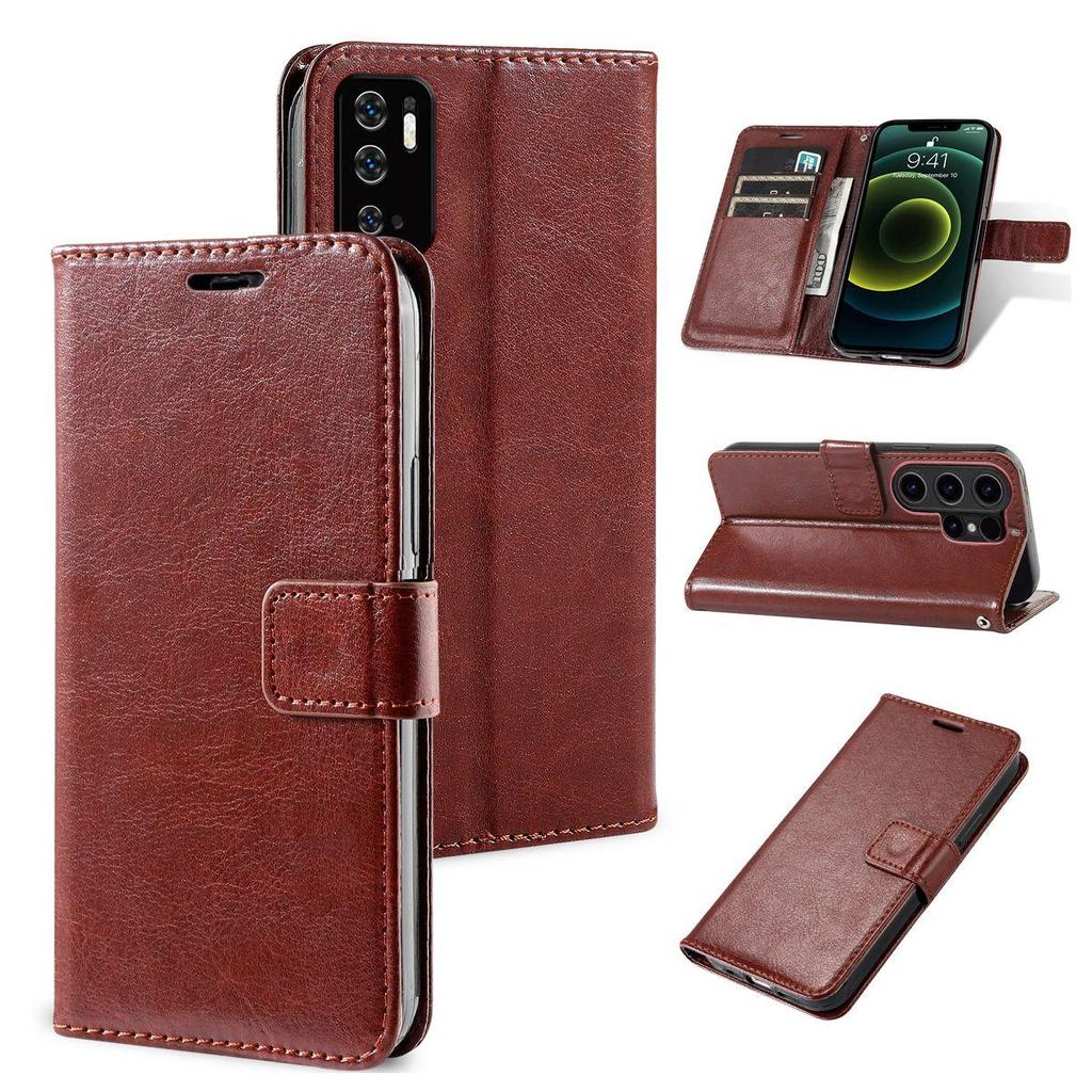 Crazy‑Horse Texture PU Leather Phone Case for Xiaomi Redmi Note 10 5G,POCO M3 Pro 5G Magnetic Buckle Card Slots Kickstand Shockproof TPU Inner Cover