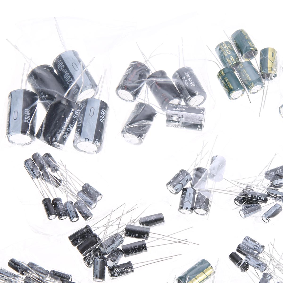 

PDTO 120 шт. 15 значений 50 В 1 мкФ-2200 мкФ набор электролитических конденсаторов в ассортименте, новый набор