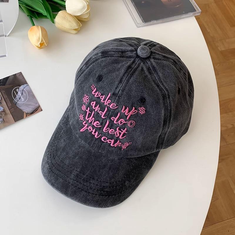 

Women Embroidery Letters Baseball Cap Vintage Washed Cotton Snapback Peaked Hats Korean Girl Summer Outdoor Sunscreen Caps Visor 56-60cm чорний