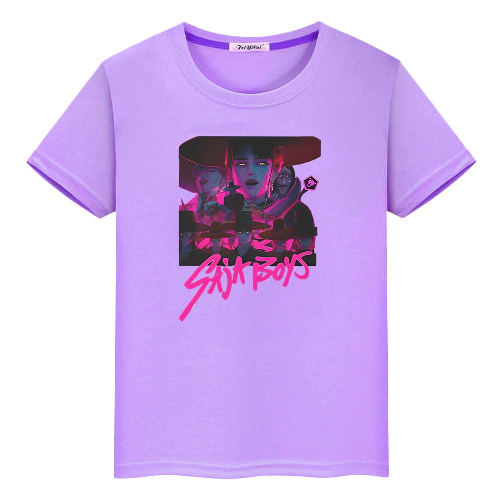 Saja Boys Print t shirt for kids boy 10year 100%Cotton kpop demon hunters anime Short Kawaii Tees Cute Tops y2k girls clothes