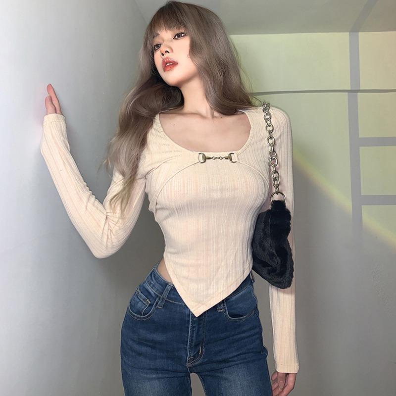 

Облегающие однотонные топы из двух частей с длинными рукавами в стиле пэчворк One Size