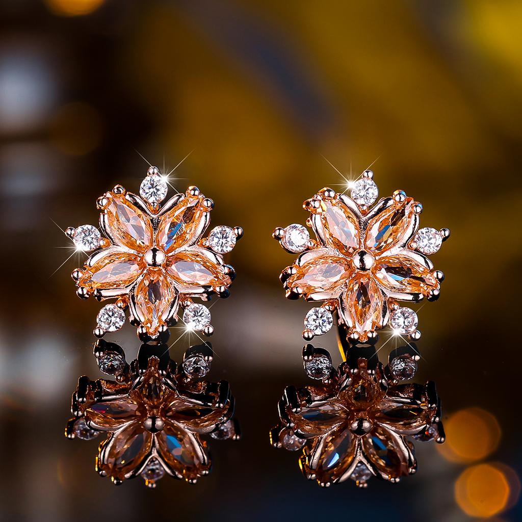 Cute Female White Purple Zircon Stone Snowflake Stud Earrings Vintage Rose Gold Color Wedding Jewelry For Women