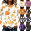 Women's Flannel Long Sleeve Top with Halloween Print Neck Pullover Shirt