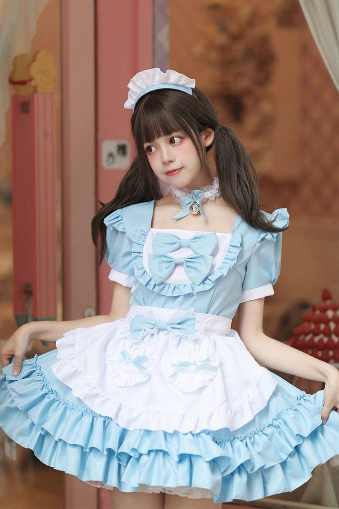 YAISHN Gothic Lolita Maid Available In 4 and with Bell Halloween Cute Lolita Short Bow and Performance Includes Socks Outfit, Popular, Colors Pink,