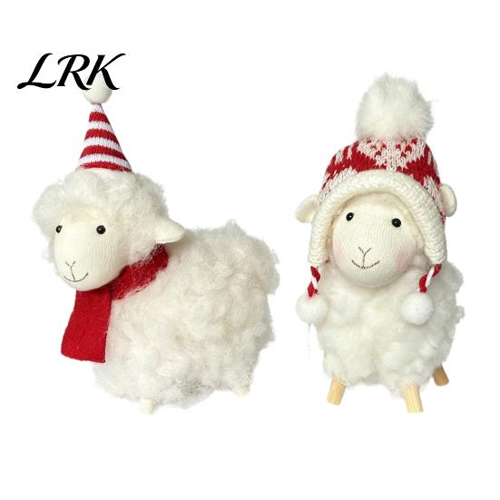 Plüsch Lamm Dekorationen Weißes Schaf Weihnachtsdekoration, Niedliche Strickmütze Tischdekoration, Weiche Flauschige Dekorationsakzente Stoff Hängendes Anhänger