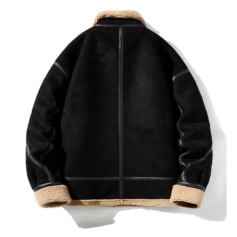 Erkek Süet Ceketler Suni Deri Polar Astarlı Orta Uzunlukta Montlar Sıcak Bomber Ceket Bol Kesim Sonbahar Kış Dış Giyim