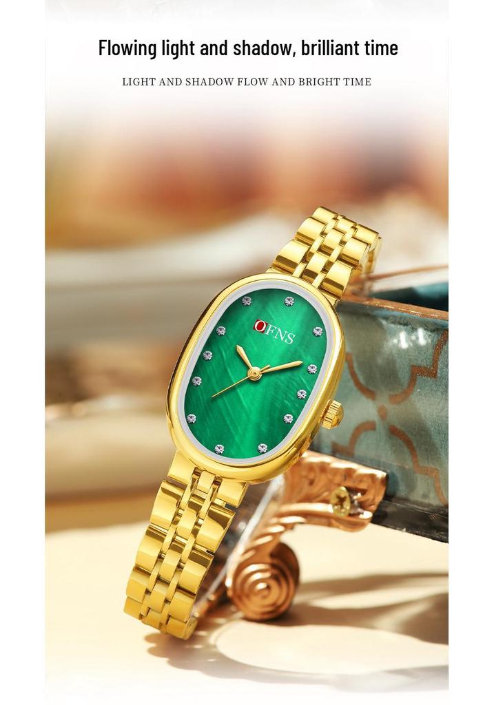 OFNS Luxury Women's Watch: Mother-of-Pearl Dial, Quartz, Diamond Accents, Waterproof, Elegant Office Accessory.