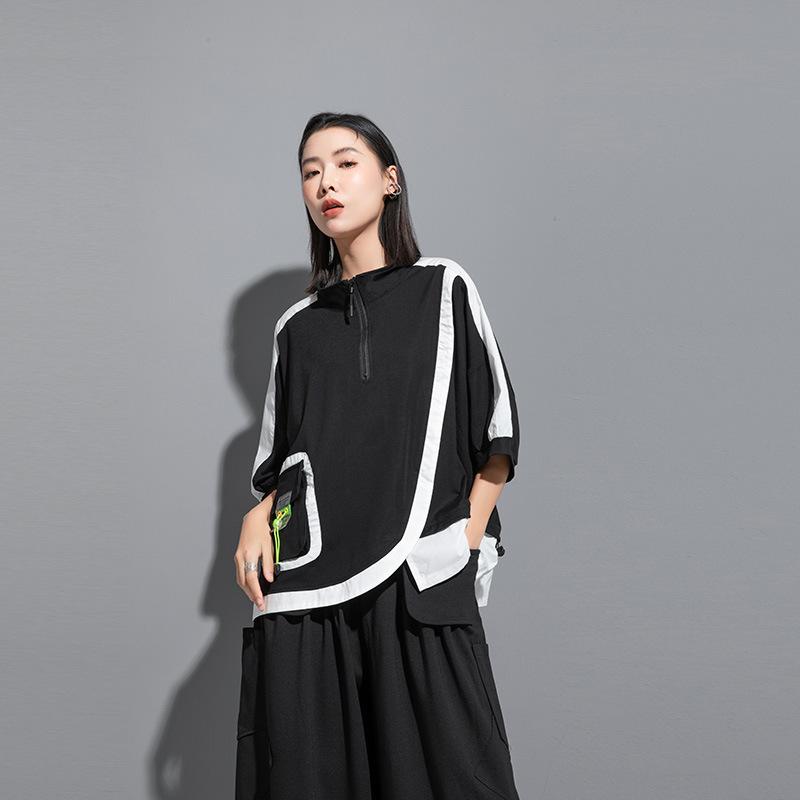 Short sleeve oversized vintage patchwork Casual loose summer t shirt tops Women t-shirt