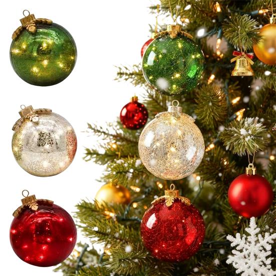 2Pcs Christmas Ball Ornament with LED Light Shatterproof Battery Powered Ball Desktop Decoration Xmas Party Home Mantel Table Centerpiece Decor