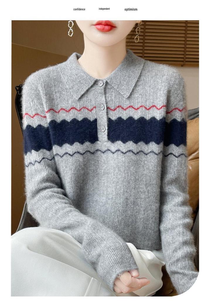 Women's Color-Block Jacquard Wool Sweater - New 2025 Autumn/Winter Cashmere Knit Top