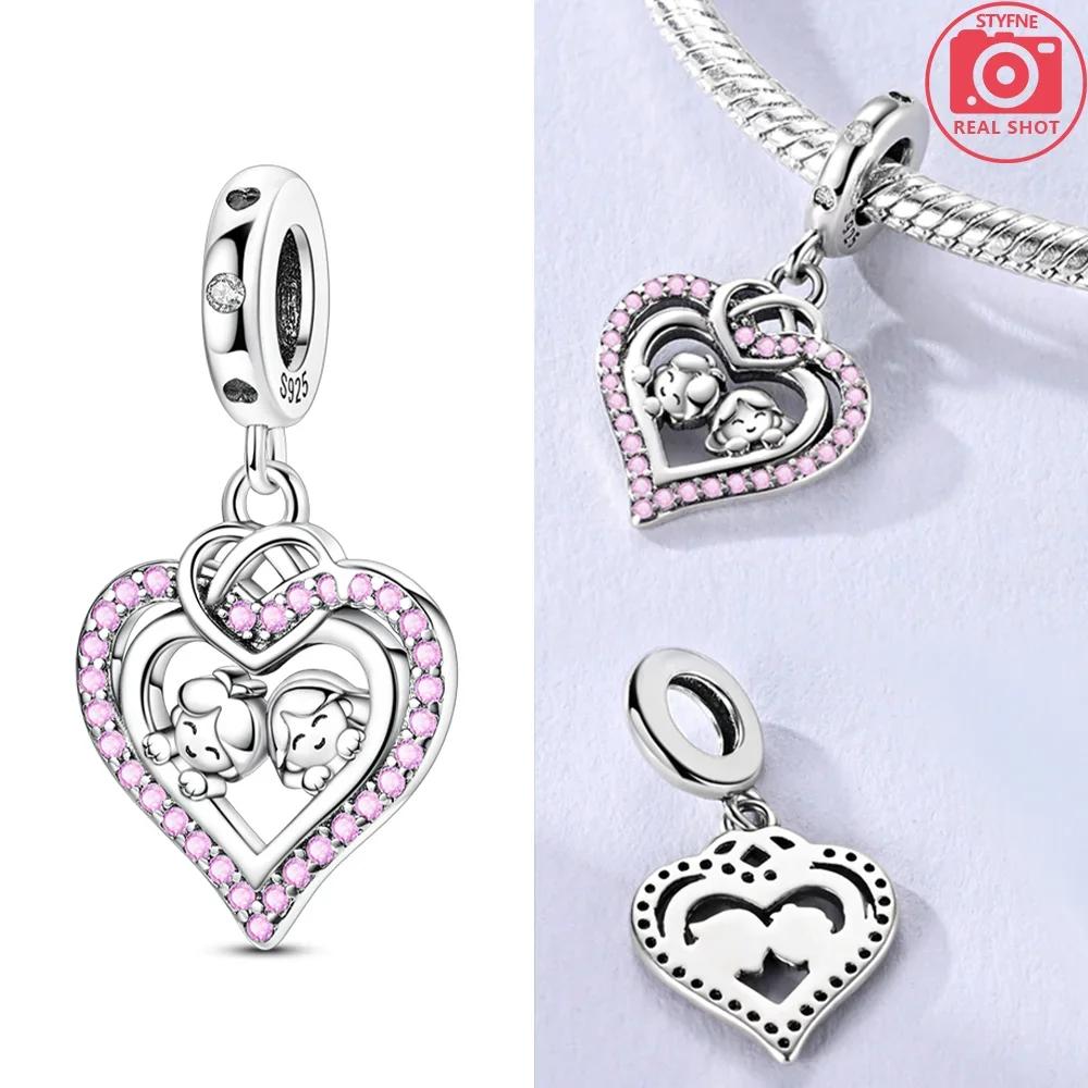 Pendants Woman Pink Heart Air Balloon Wishing Bottle Original Copper Charm Bead Fit Bracelet Women Jewelry Gift Diy