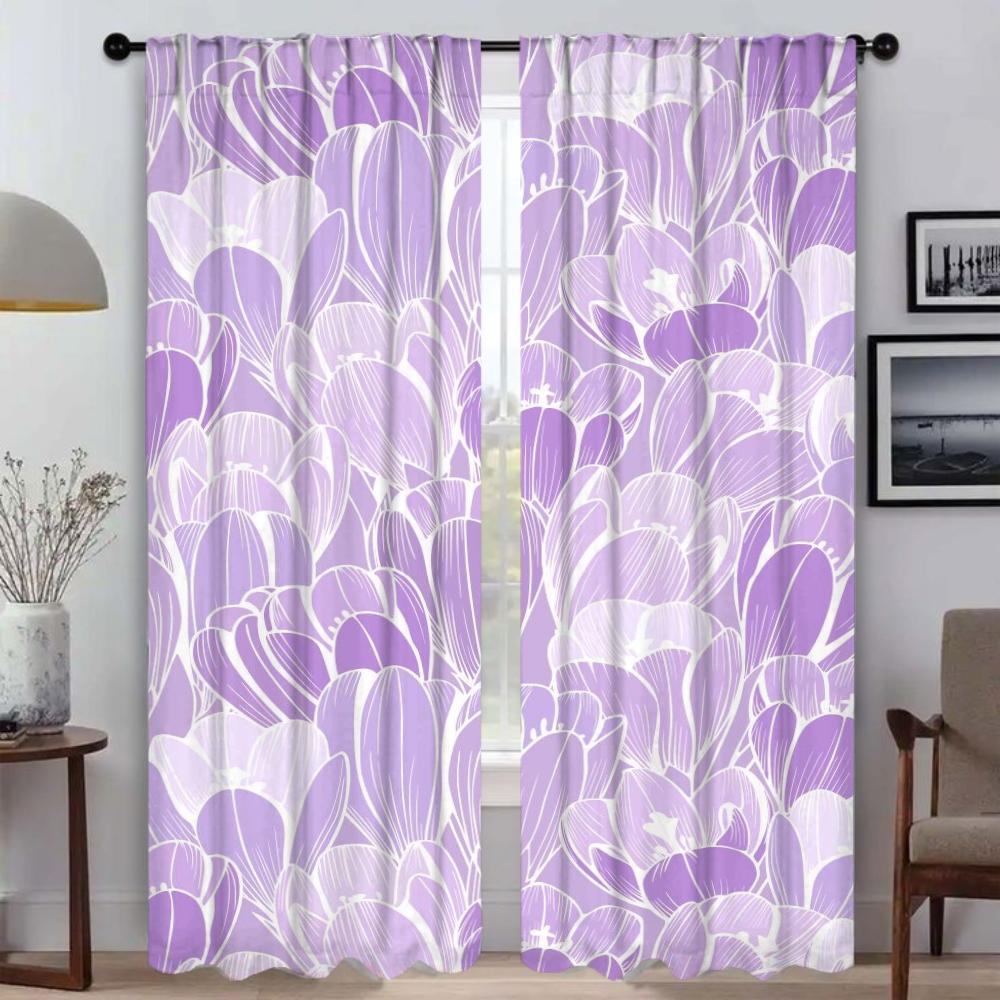 Flower Curtains for Living Room Curtain Anti-mosquito Curtains 2 Pieces Tulle for Bedroom Halloween Decoration Partition Shades