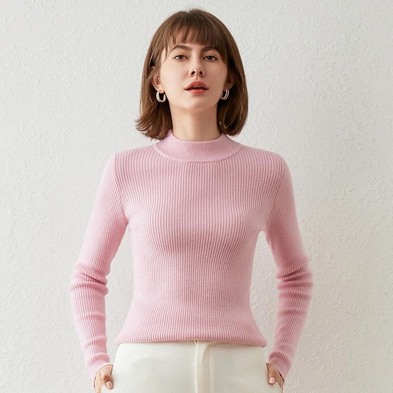 Herbst und Winter Rollkragen-Unterziehpullover Damen Slim Pullover Unifarbe Temperament Strickpullover Neu Streifen Innenoberteil